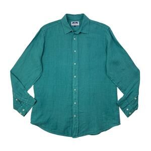 Love Brand & Co Shirt Mens XL Teal Linen Button Up Long Sleeve Lightweight